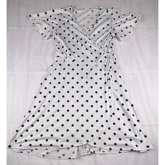 Caution‎ to the Wind White Polka Dot Wrap Short Sleeve Casual Dress Women's M - Picture 1 of 5